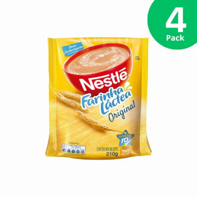 4-Pack Farinha Lctea (Milk Cereal) 4 x 210g / 7.4 oz Pouch  Nestl Original