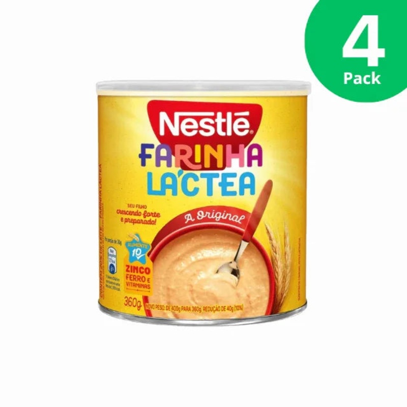 4-Pack Farinha Lctea (Milk Cereal) 4 x 360g / 12.7 oz Can  Nestl Original