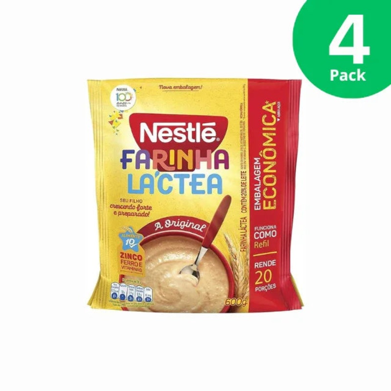 4-Pack Farinha Lctea (Milk Cereal) 4 x 600g / 21.16 oz Refill  Economical Pack – Nestl Original