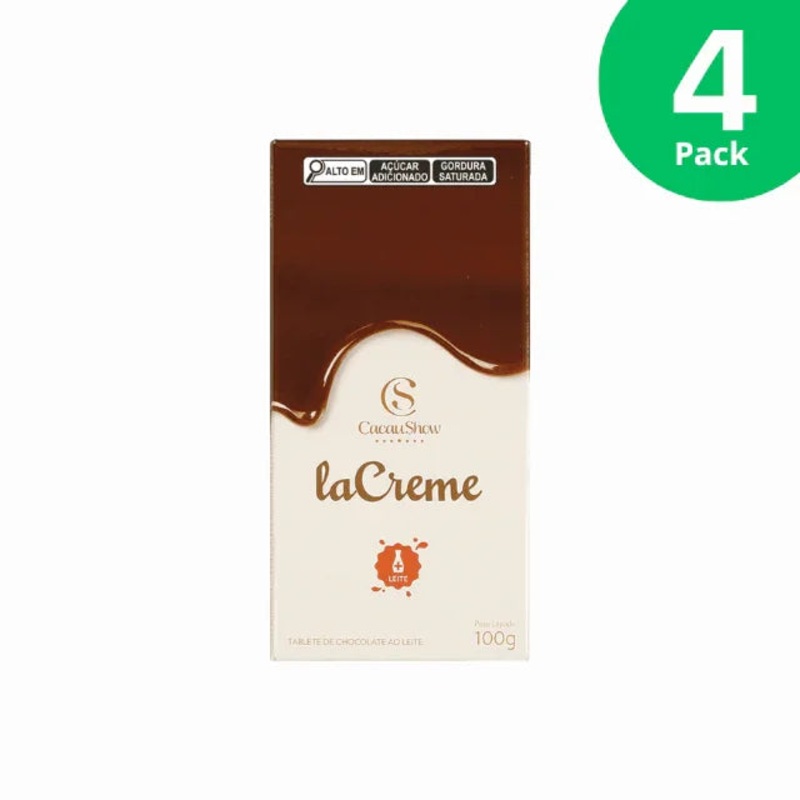 4-Pack LaCreme Milk Chocolate Bar – 4 x 100g (3.5 oz) – Ultra Creamy Milk Chocolate by Cacau Show