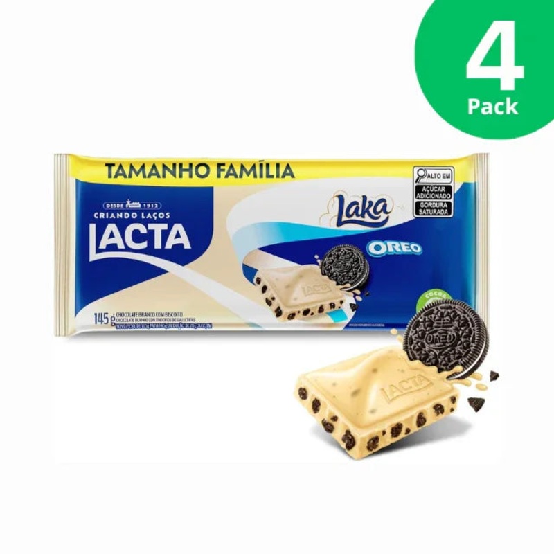 4-Pack Lacta Laka Oreo White Chocolate Bar – Family Size  – 4 x 145g