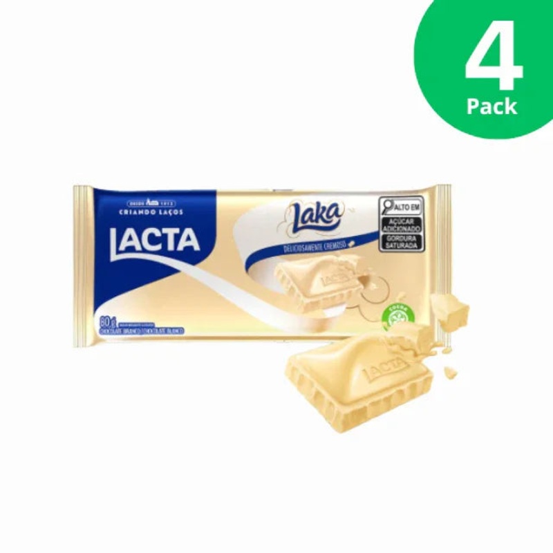 4-Pack Lacta Laka White Chocolate Bars  4 x 80g Creamy Brazilian Delight