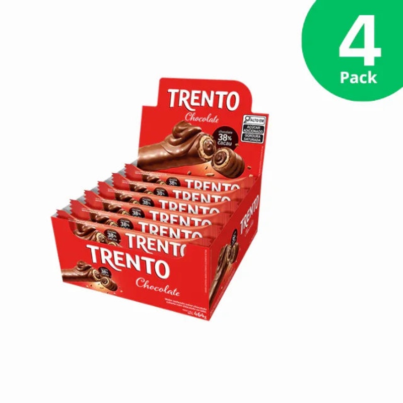 4-Pack Trento Chocolate Wafer Rolls – 4 x Box with 16 Packs (29g / 1.02 oz Each) | Crispy Wafer Filled with Chocolate and Coated in 38% Cocoa Milk Chocolate