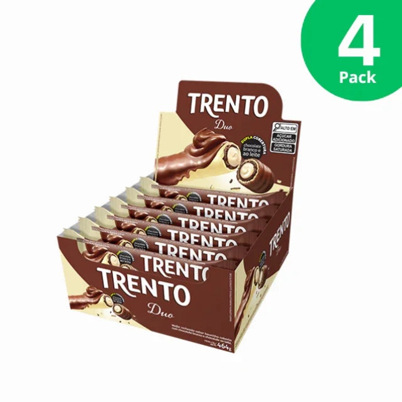 4-Pack Trento Duo Chocolate Wafer  4 x 16-Count Box x (Net Weight: 464g / 16.37 oz)