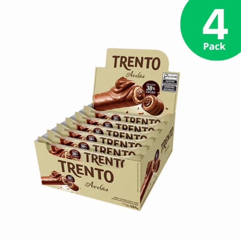 4-Pack Trento Hazelnut Milk Chocolate-Covered Wafer  4 x Box of 16 Units (29g Each)