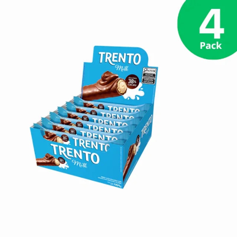 4-Pack Trento Milk Chocolate-Covered Wafer with Milk Filling  4 x Box of 16 Units (29g Each)