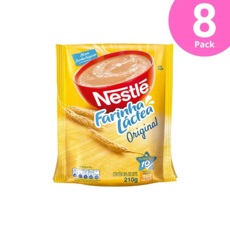8-Pack Farinha Lctea (Milk Cereal) 8 x 210g / 7.4 oz Pouch  Nestl Original