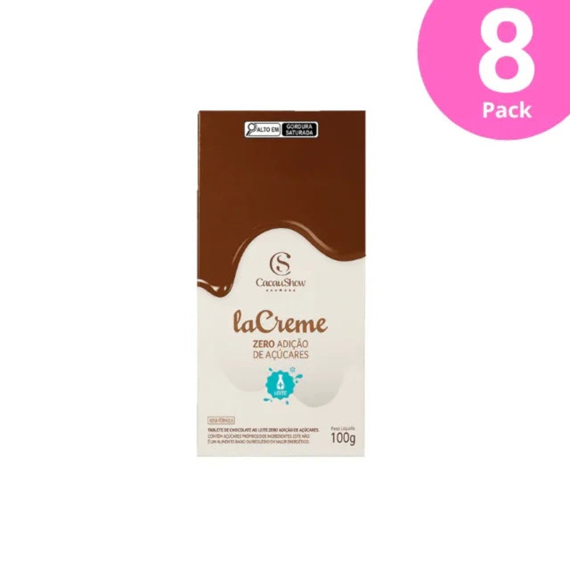 8-Pack LaCreme Cacau Show No Added Sugar Milk Chocolate Bar – 8 x 100g (3.52 oz)