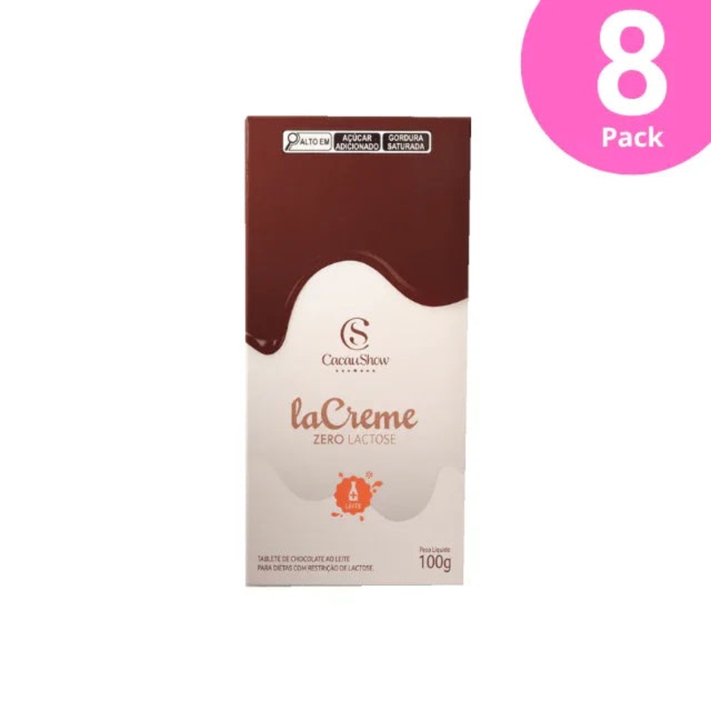 8-Pack LaCreme Milk Chocolate Bar  Lactose-Free  8 x 100g (3.5 oz) – By Cacau Show