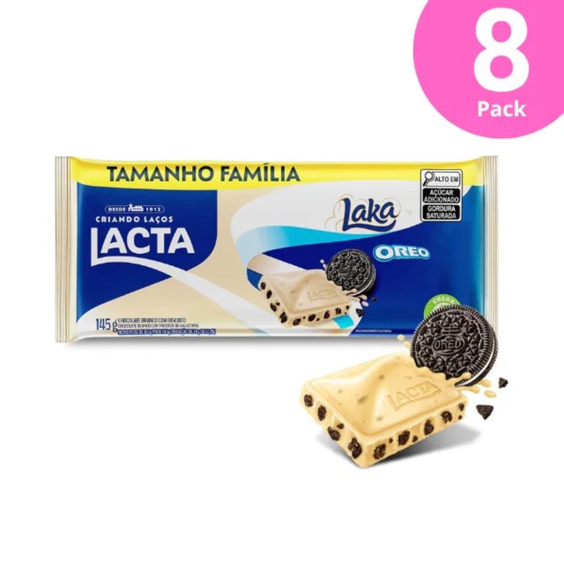 8-Pack Lacta Laka Oreo White Chocolate Bar – Family Size  – 8 x 145g
