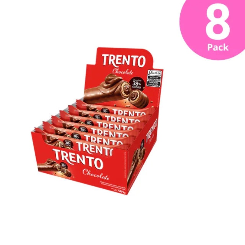 8-Pack Trento Chocolate Wafer Rolls – 8 x Box with 16 Packs (29g / 1.02 oz Each) | Crispy Wafer Filled with Chocolate and Coated in 38% Cocoa Milk Chocolate