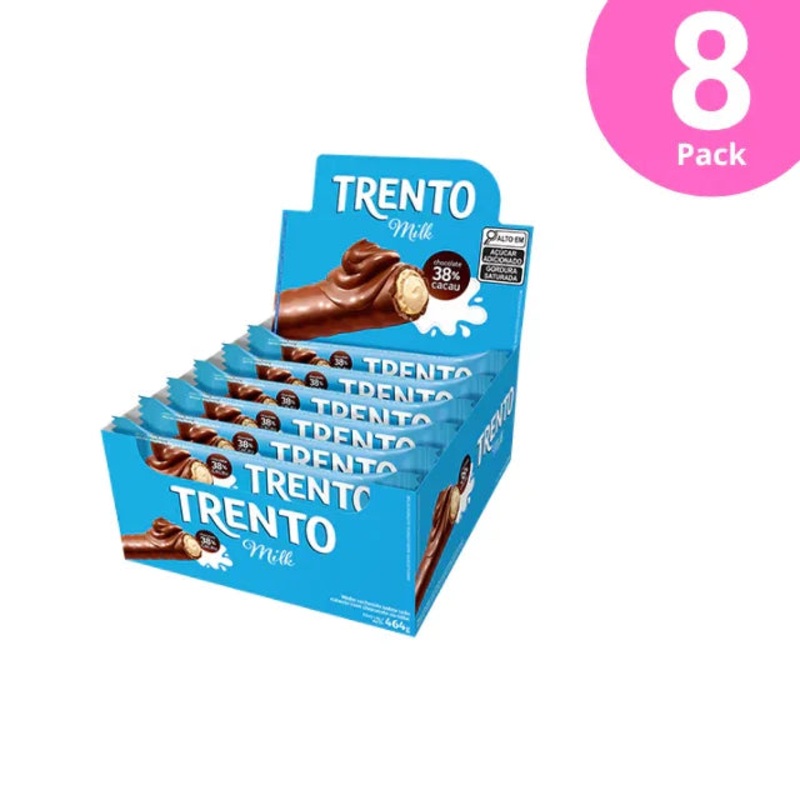 8-Pack Trento Milk Chocolate-Covered Wafer with Milk Filling  8 x Box of 16 Units (29g Each)