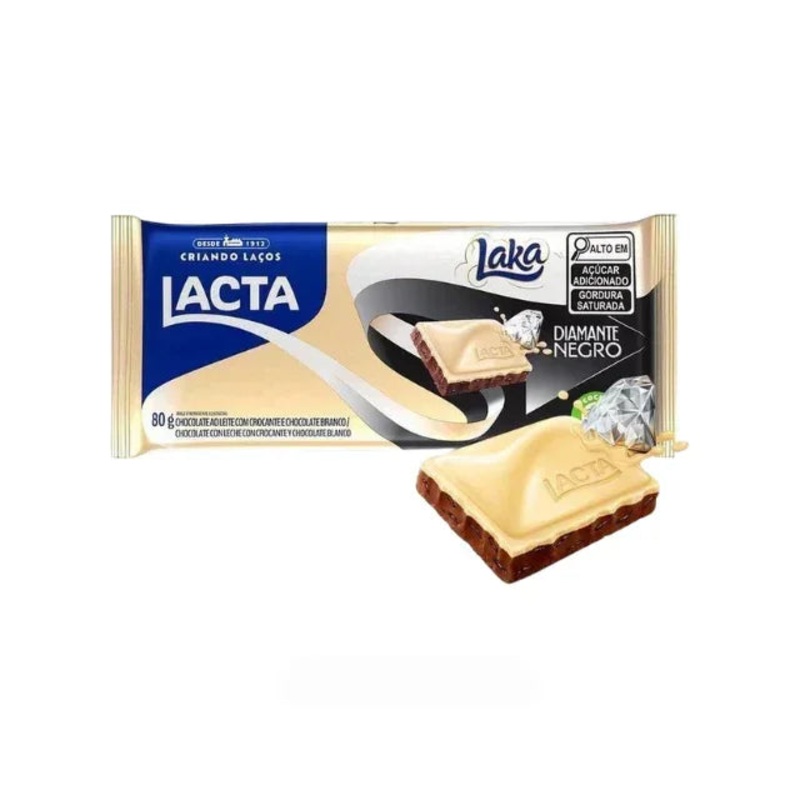 Lacta Diamante Negro Laka Chocolate Bar  Creamy White & Milk Chocolate Blend with Crunch  80g (2.82oz)