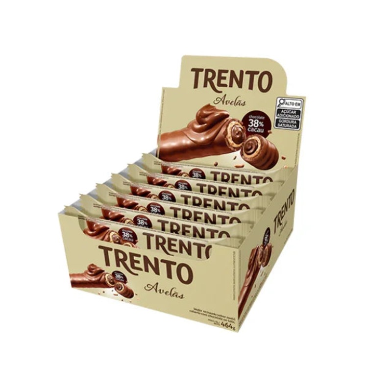 Trento Hazelnut Milk Chocolate-Covered Wafer  Box of 16 Units (29g Each)