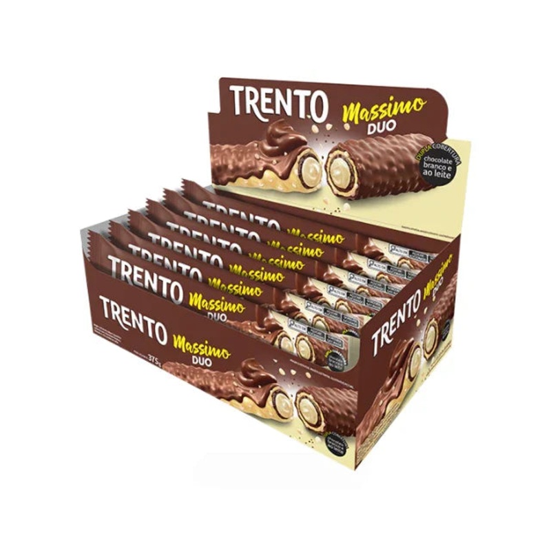 Trento Massimo Duo Chocolate Wafer  Creamy Vanilla & Double Chocolate Delight (25g Each, Box of 15)