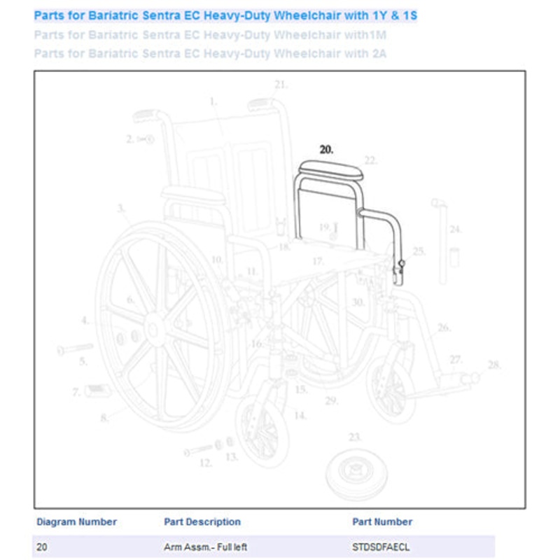 Wheelchair Arm w/Padding Full Length  Left