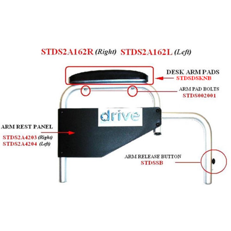 Right Arm Rest Assembly only for Polywog Rollators