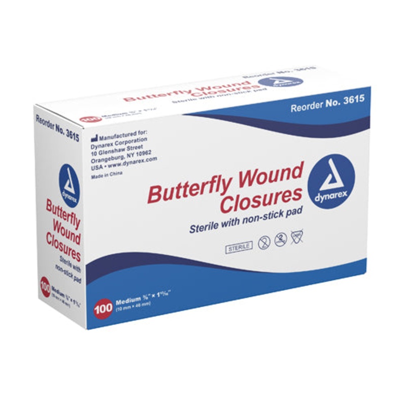Adhesive Bandages Sterile Butterfly 3/8 x1-13/16  Bx/100