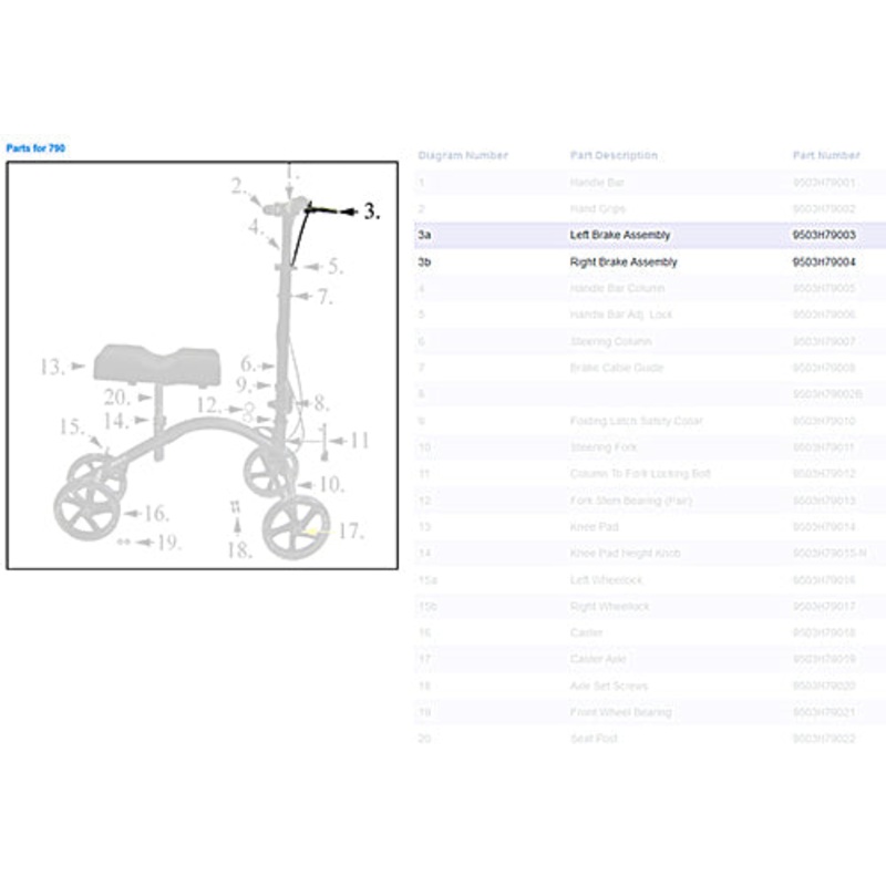 Complete Left Hand Brake for 790 Knee Walker