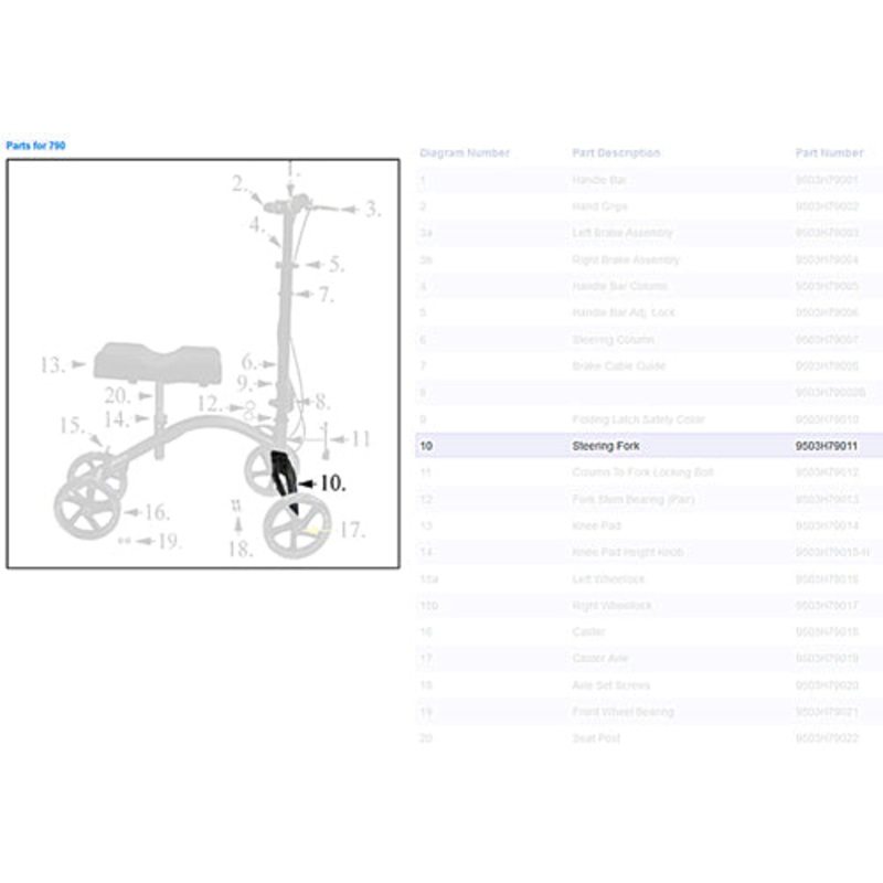 Fork Assembly only for 1089S Adult Steerable Knee Walker