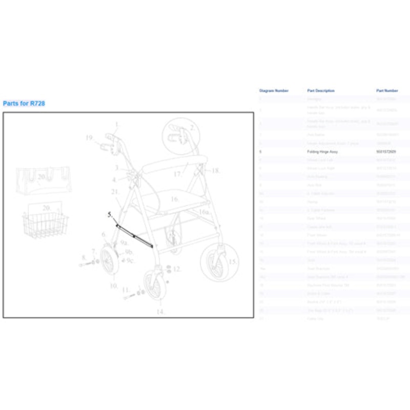 Hinge Assembly  Folding  for 11043 & R728 Rollators