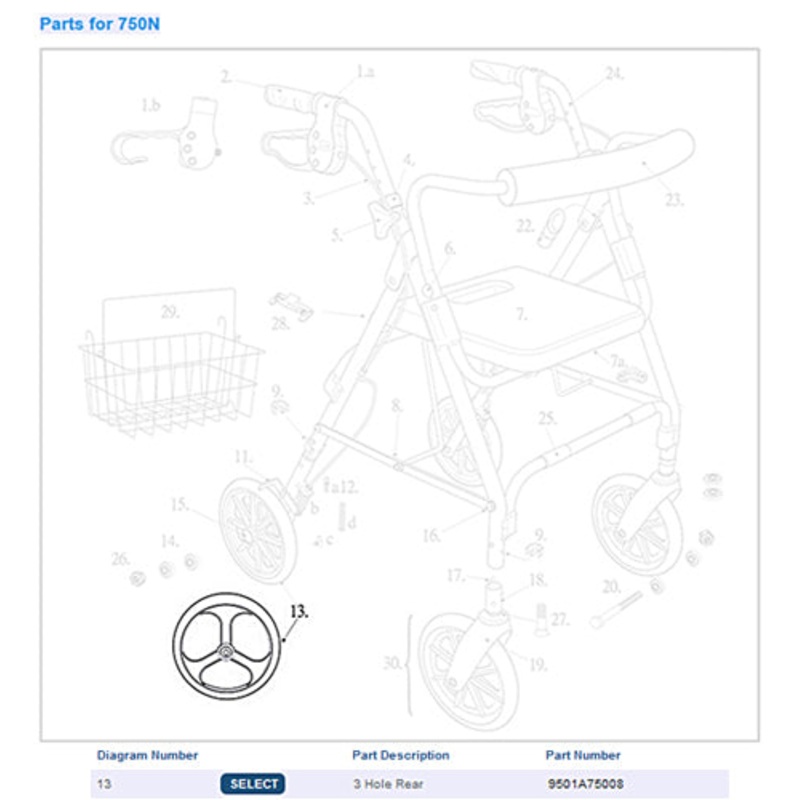 Only for 750NB D-Lite Rollator 3-Spoke Wheel