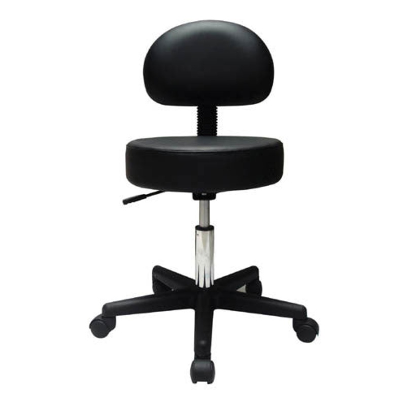 Pneumatic Doctors Stool Black W/Back Rest W/O Foot Ring