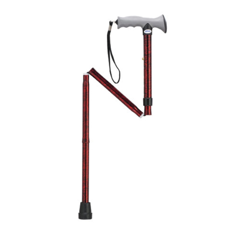 Folding Cane Alum w/Gel Grip Red Crackle