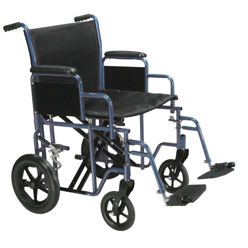 Transport Wheelchair Bariatric 22  Wide  Blue