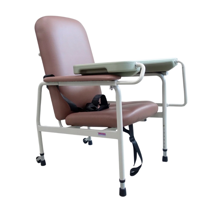 Height-Adjustable Stationary Geriatric Chair with Tray