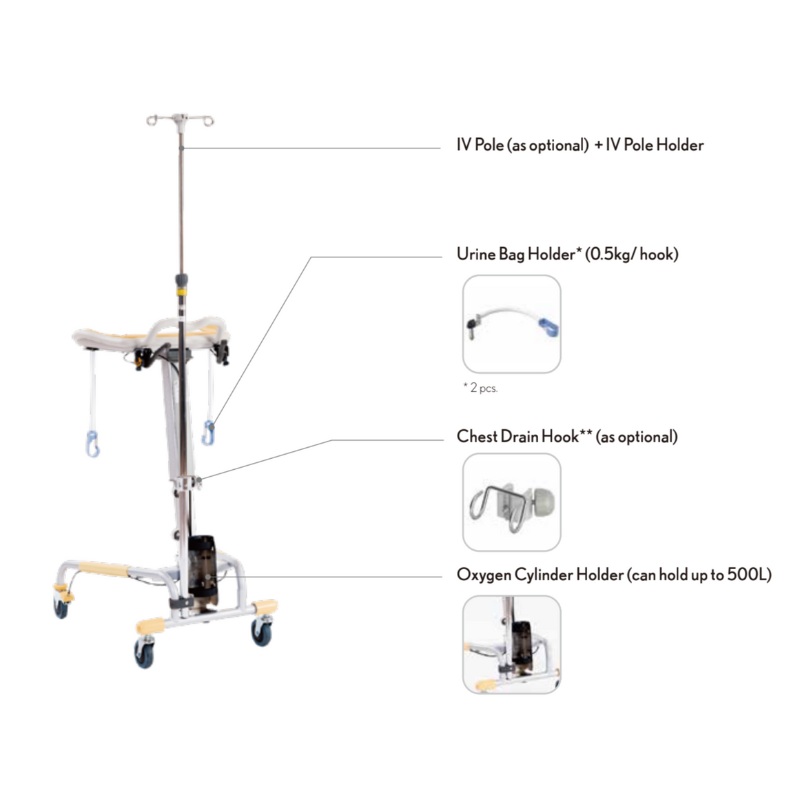 Paramount Walker Accessories|Urine Bag Holder, Oxygen Cylinder Holder & IV Holder|IV Pole|Chest Drain Hook