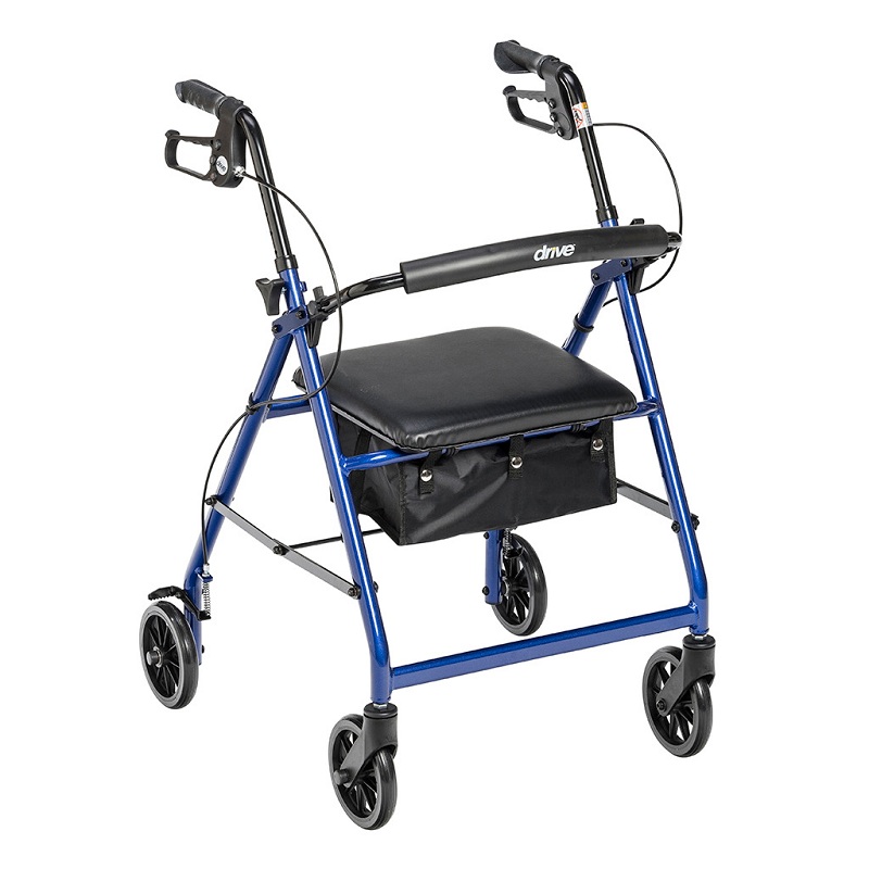 Drive Medical Walker Rollator with 6 Wheels, Fold Up Removable Back Support and Padded Seat