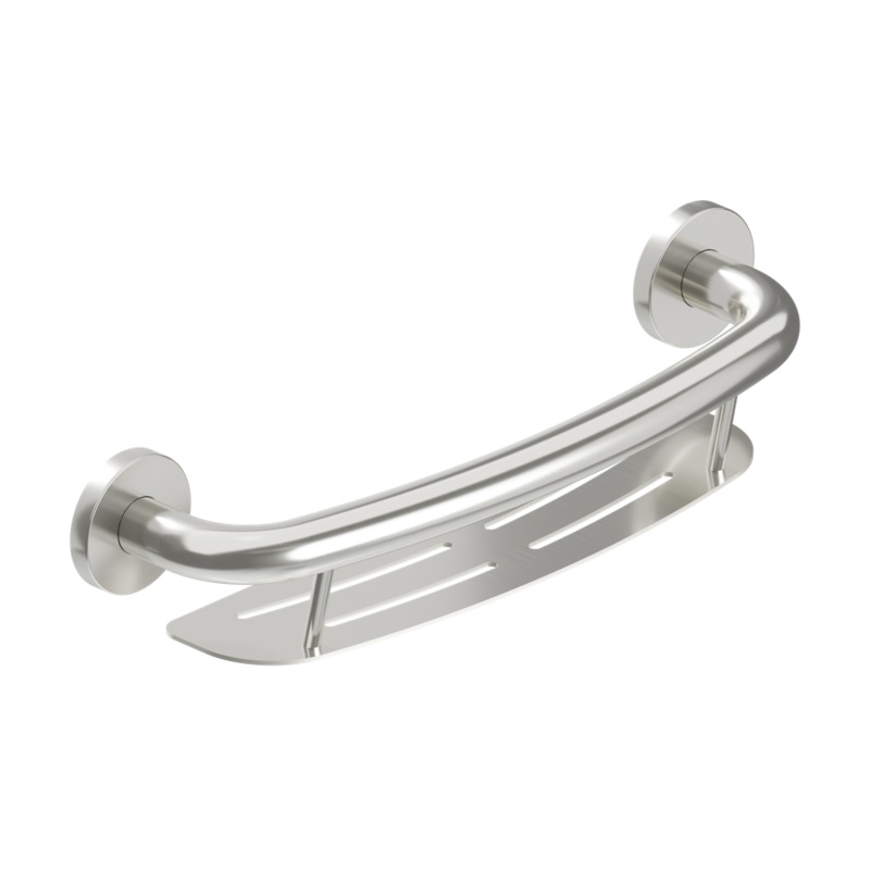 HealthCraft Products Plus Series Grab Bar – Shampoo Shelf – Brushed Stainless Steel