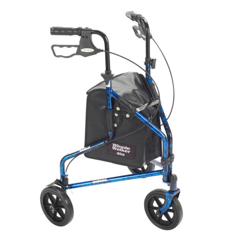 Drive Medical 3 Wheel Rollator Rolling Walker with Basket Tray and Pouch, Flame Blue