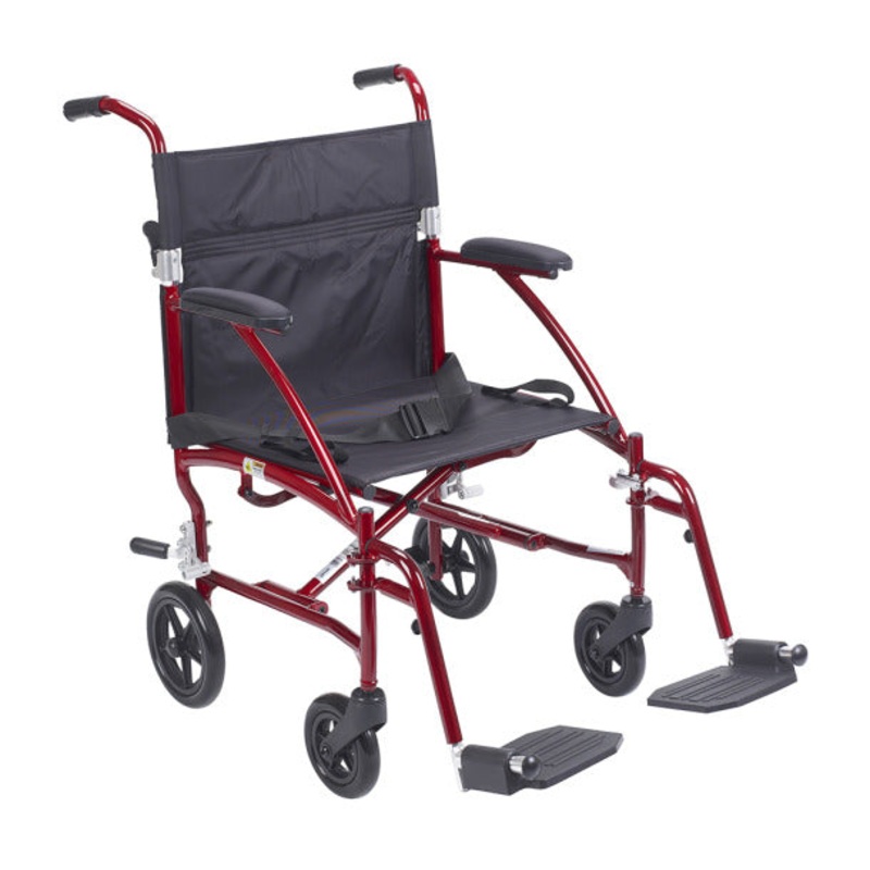 Drive Medical Fly Lite Ultra Lightweight Transport Wheelchair, Burgundy