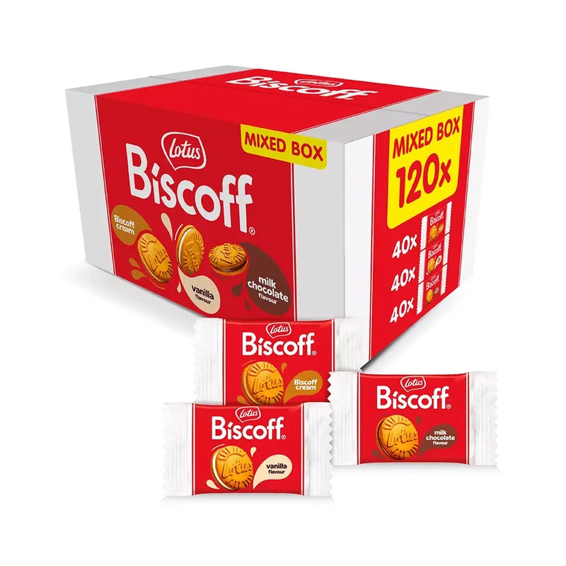 Lotus Biscoff Individually Wrapped Sandwich Biscuits (3 varieties) – Pack of 120