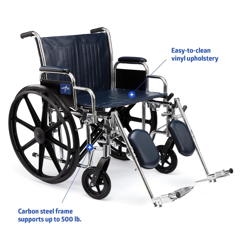 Excel Extra-Wide Wheelchair w/Removable Arms and Detachable Elevating Legrests (22  Black)