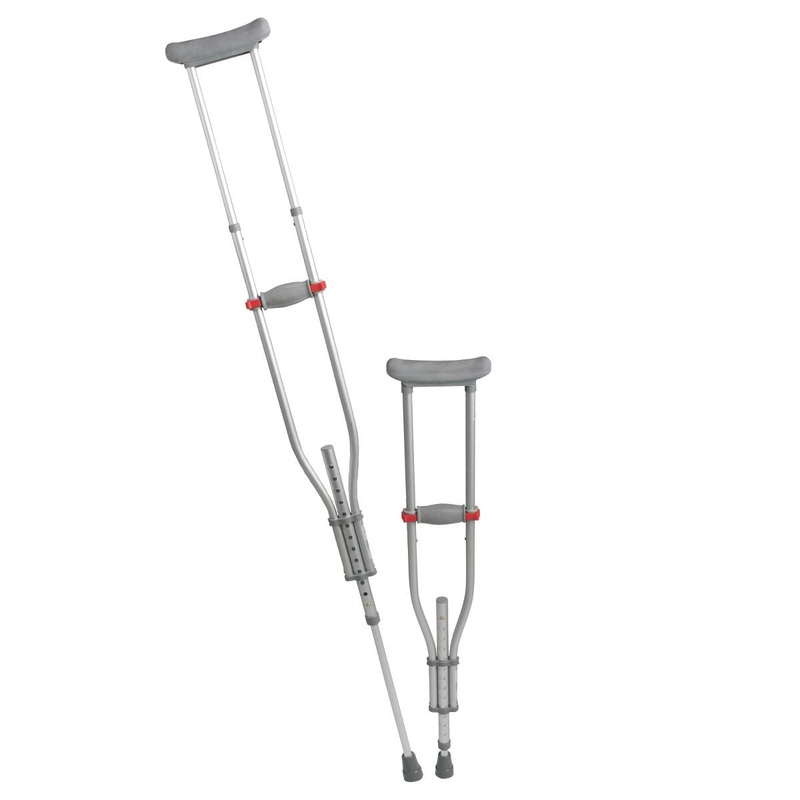 Medline Quick-Fit Aluminum Crutches with Red Dot Hand Grip for heights of 4′ 7-6′ 7