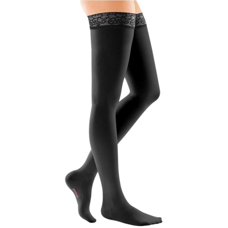 Medi Comfort 15-20mmHg Closed Toe Thigh Length w/Lace Silicone Top Band – Petite