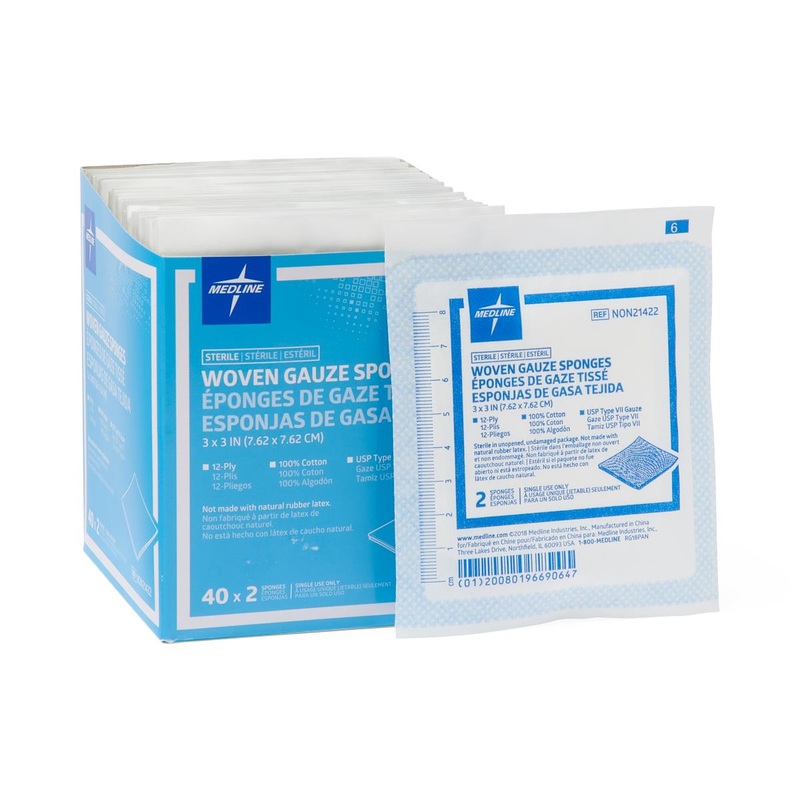 Cotton Woven Gauze Sponges, 3x3in, 12ply