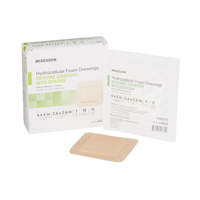 Hydrocellular Foam Dressing  4×4 Inch w/ Boarder Film Backing Silicone Gel Adhesive Square Sterile Box/10