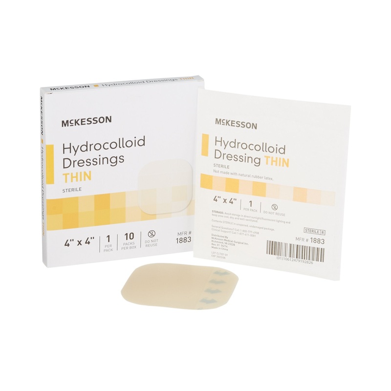 Thin Hydrocolloid Dressing McKesson Film Backing 4 X 4 Inch Square Hydrocolloid / Film box/10