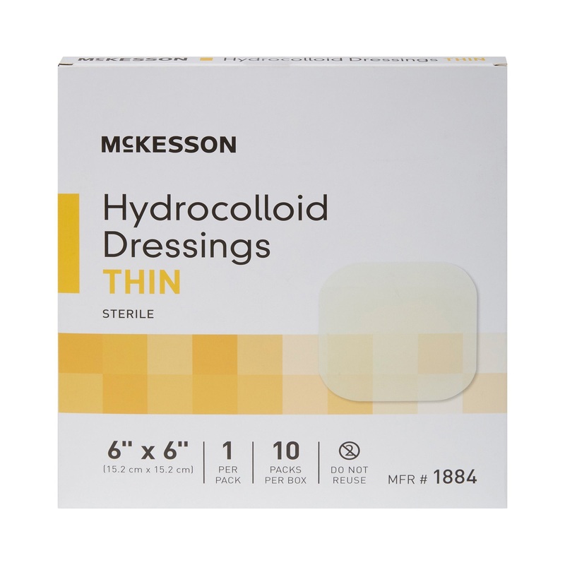 Thin Hydrocolloid Dressing McKesson Film Backing 6 X 6 Inch Square Hydrocolloid / Film BOX/10