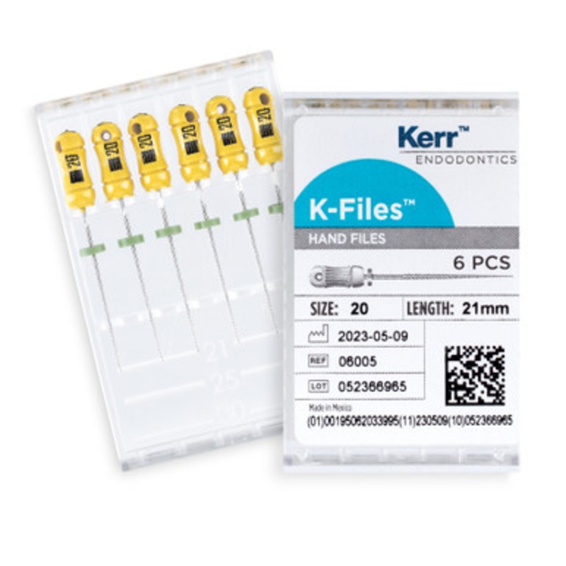 K-Files 21Mm Size 20 Tip Yellow 6/Pack