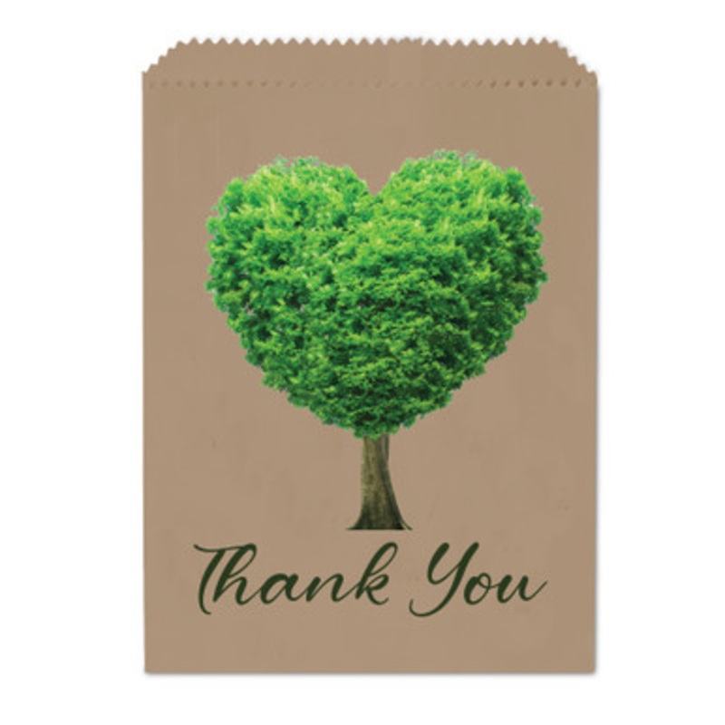 7.5 X 10 Thank You Heart Tree Paper Care Bags 100/Pack