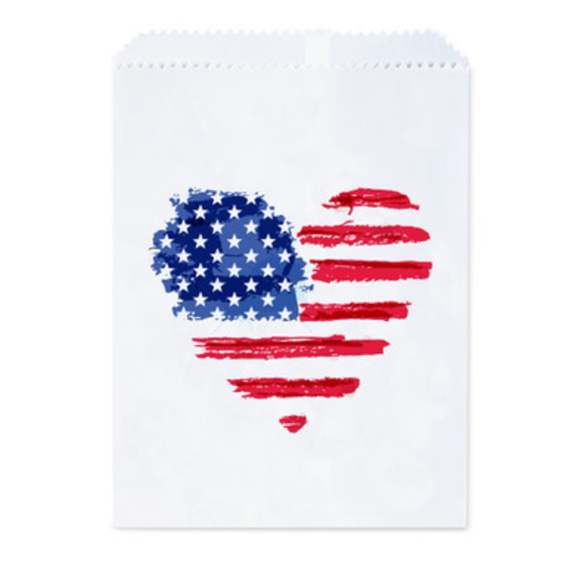 7.5 X 10 American Heart Flag Paper Bags 100/Pack