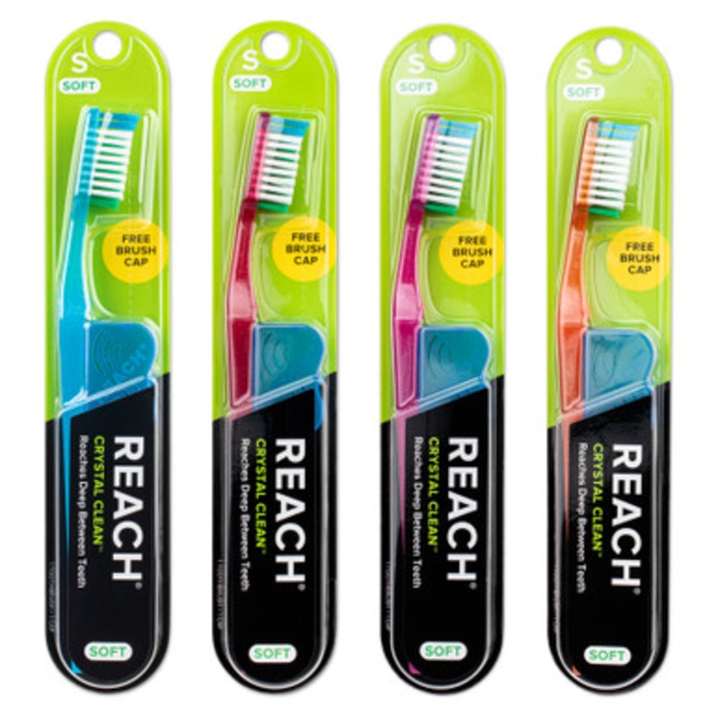 REACH Crystal Clean Soft Toothbrushes with Caps 72/Pack