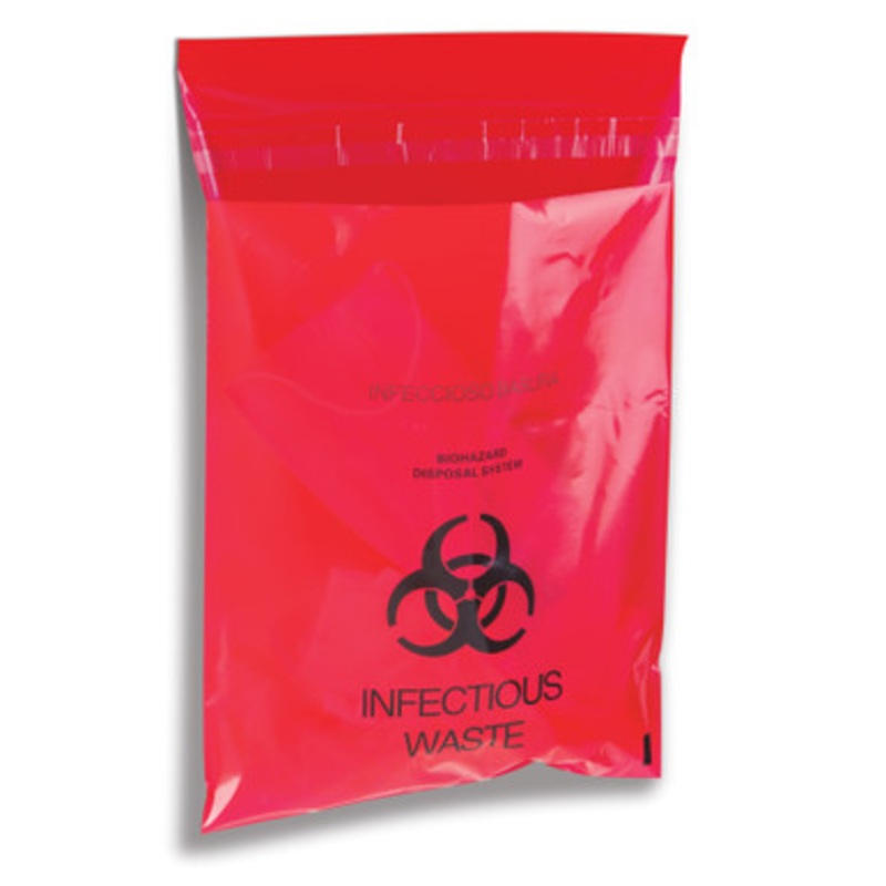 9 X 10 Red Stick-On Infectious Waste Bags 200/Pack