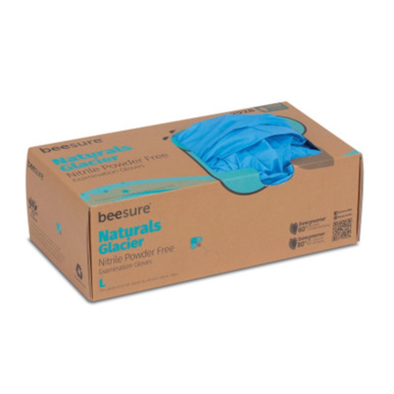Beesure Naturals Glacier Powder-Free Nitrile Exam Gloves 300/Box