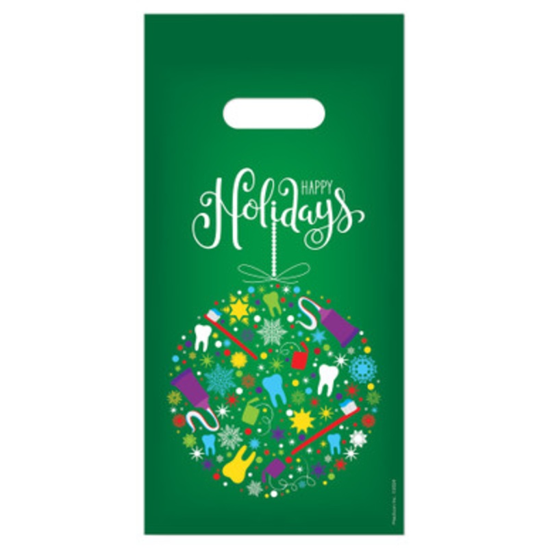 6 x 12 Happy Holidays Dental Ornament Bags Bulk 100/Pack